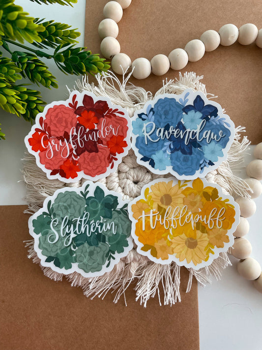 Clear Floral House Sticker Bundle | Potterhead Sticker | Vinly Sticker | Clear Laptop Sticker