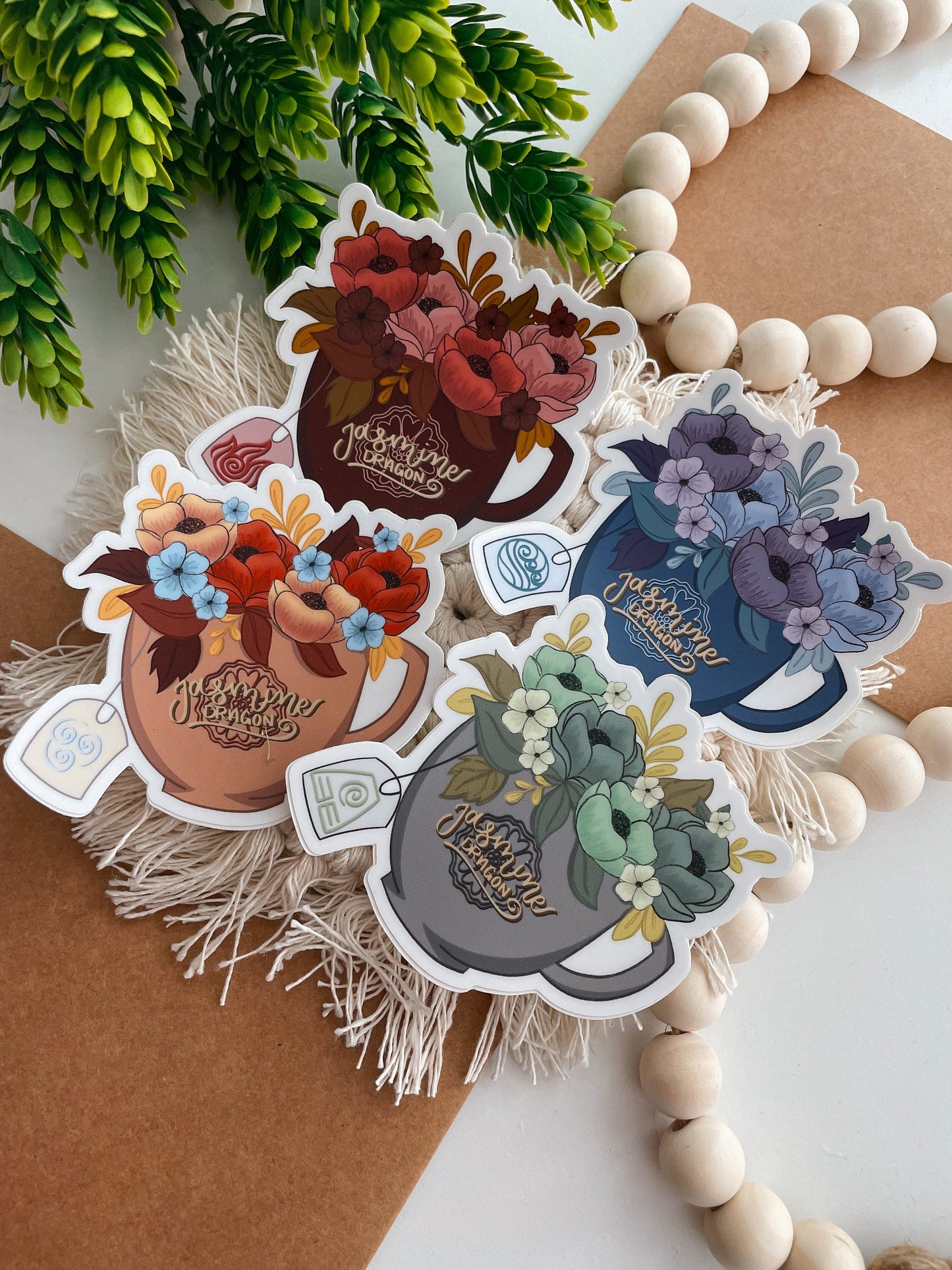 Jasmine Dragon Tea Sticker Bundle  | Four Nation Tea Set | Avatar the Last Airbender | Water, Fire, Earth. Air | Bending | Laptop